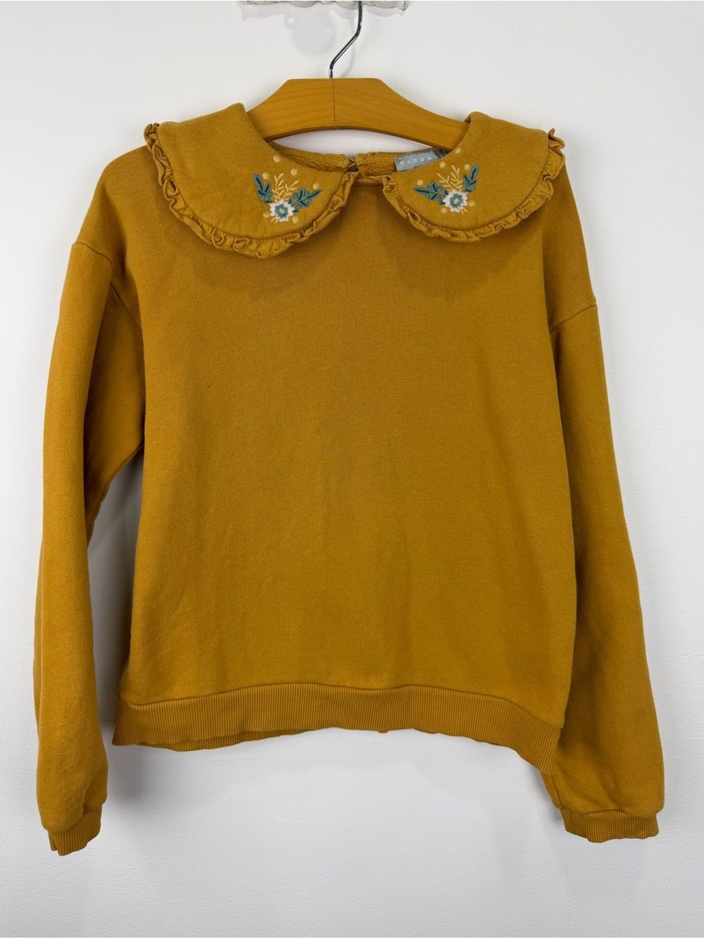 Coconut Mustard Floral Embroidered Peter Pan Collar Sweatshirt 11-12